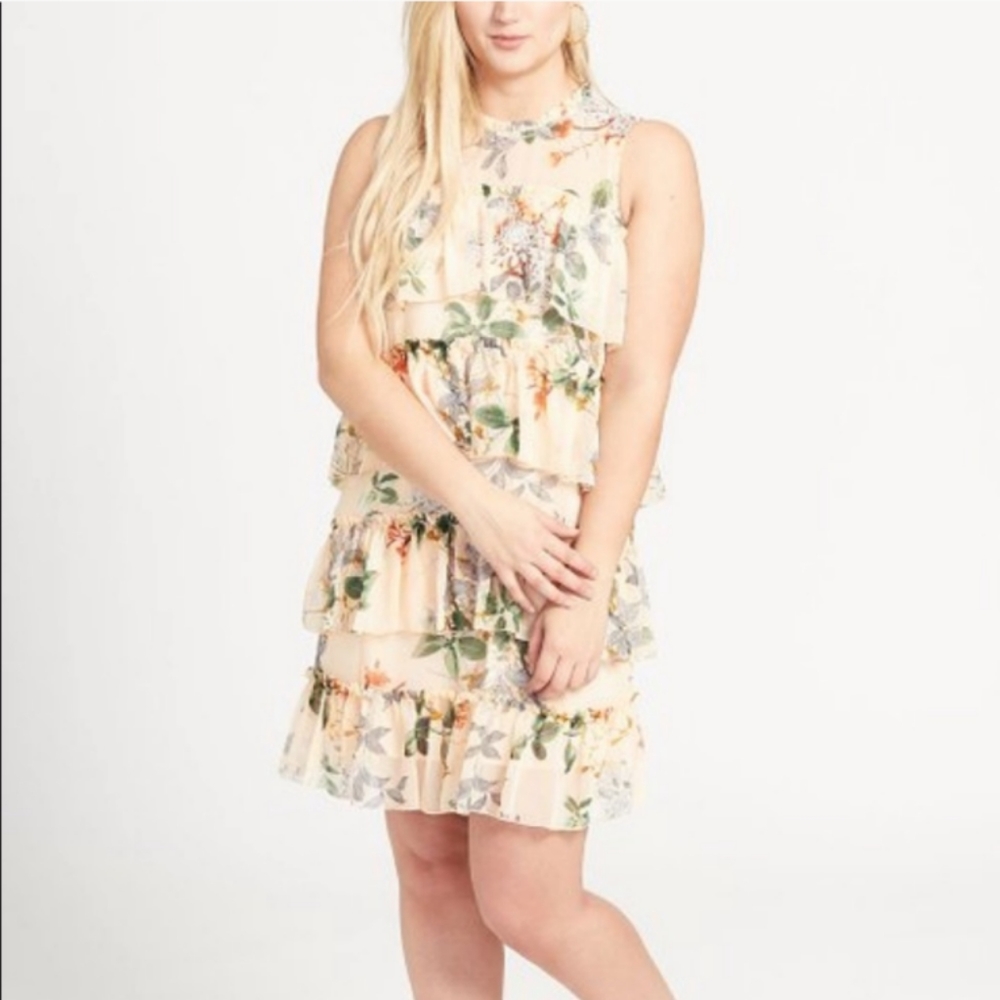 Maxsport NEW Tiered Ruffle Dress Chiffon Floral Peach Sleeveless  Size Medium - Picture 2 of 16